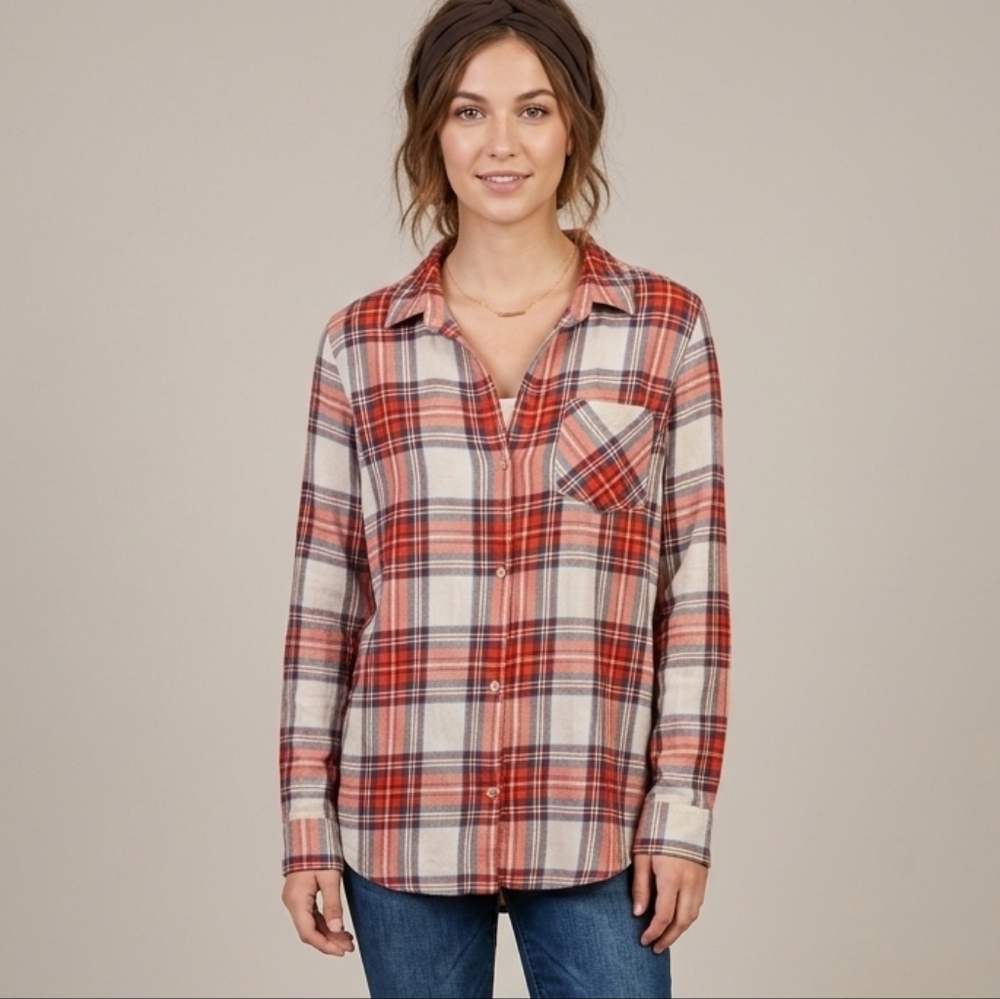 OLD NAVY WMS Plaid Boyfriend flannel button front shirt SZ XL Tall